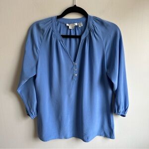 Max Studio Cornflower Blue Split-Neck Blouse
